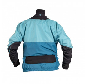 Blue Waterproof paddle jacket with neoprene waistband and cuffs for protection and comfort in the kayak.