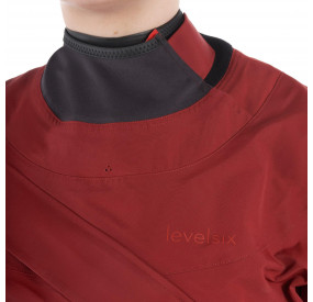 Illustration eines blauen Trockenanzugs mit verstärkten Knie- und Sitzbereichen für Schutz beim Wildwasserpaddeln.