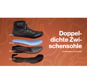 Robuster Outdoor-Schuh in Grau mit türkis-orangen Akzenten, hohem Schaft und griffiger Profilsohle für sicheren Halt.