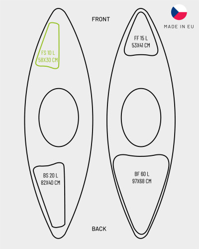 Konisch geformter Auftriebskörper mit Logo, Ventil und Schlaufe für passgenauen Sitz und sicheren Auftrieb im Kajak.