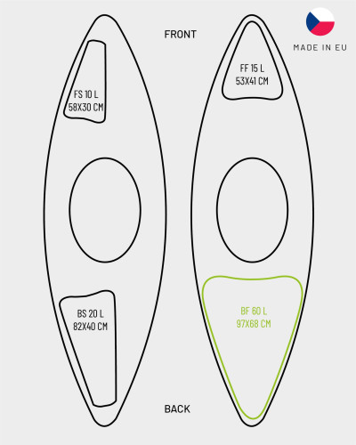 Conical buoyancy aid with valve and retaining strap, for reliable buoyancy and a secure fit in the kayak.