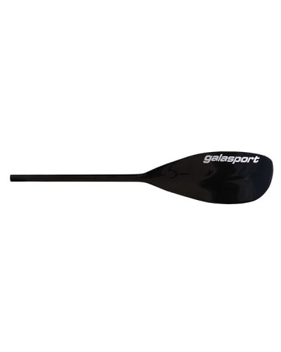 Black carbon paddle blade with a slim transition to the shaft for efficient power transfer in the kayak.