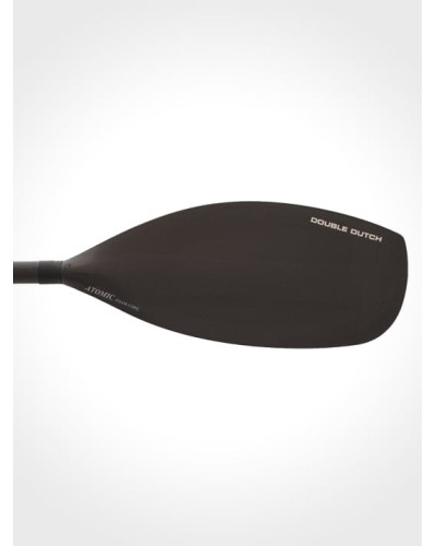 Black carbon paddle blade with logo, optimized for precise control and powerful strokes in kayaks