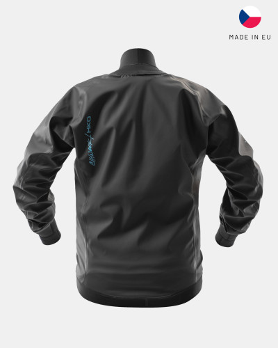 Warme Paddeljacke mit wasserdichtem Material und elastischem Bund für Schutz beim Kajakfahren.