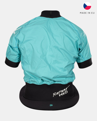 Blue Short-sleeved kayak suit with integrated spray deck for a dry seat and high freedom of movement while paddling.