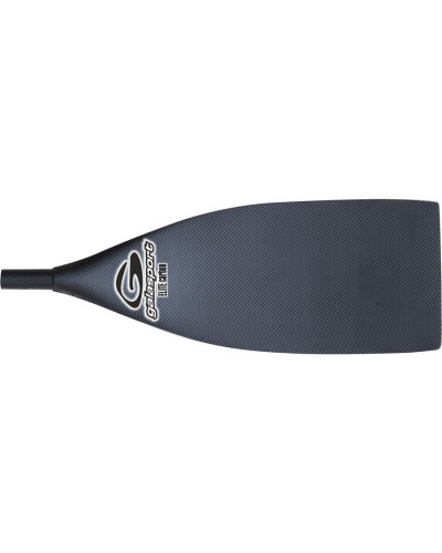 Paddle with black carbon blade, slim shaft, and wooden handle for precise control in Canadian canoes