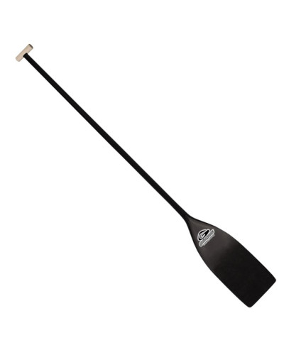 Paddle with black carbon blade, slim shaft, and wooden handle for precise control in Canadian canoes