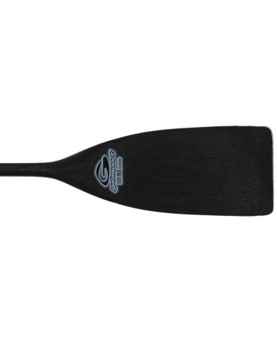 Paddle with black carbon blade, slim shaft, and wooden handle for precise control in Canadian canoes