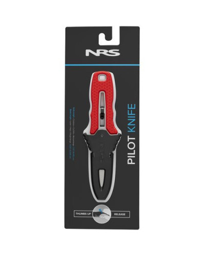 NRS Pilot Knife with red handle and fixed stainless steel blade in packaging.