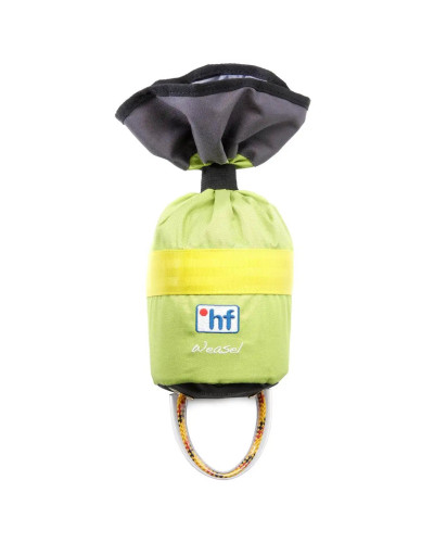 Red throw bag with reflective stripes and open mesh closure.