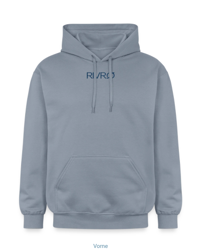 RIVRØ Rapid Hoodie M in Steel Blue – rear view with whitewater back print from canoe slalom & kayak cross. Discover now.