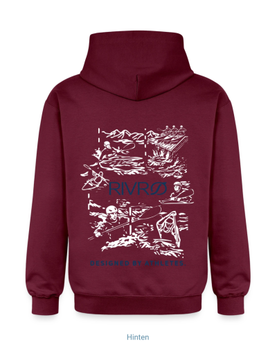 RIVRØ Rapid Hoodie W Burgundy – Back view with whitewater back print featuring canoe slalom. Women's hoodie. Discover now.