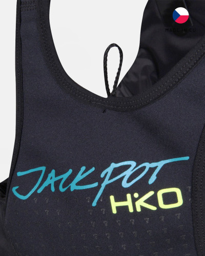 Black life jacket with a slim fit, adjustable waist belt, and secure fit for maximum freedom of movement.