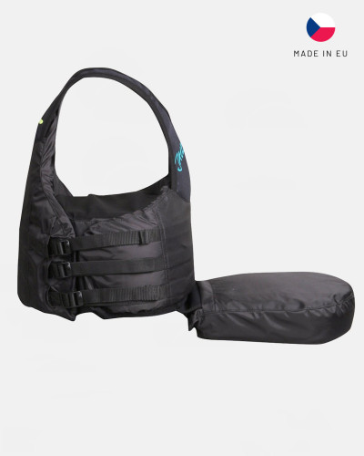 Black life jacket with a slim fit, adjustable waist belt, and secure fit for maximum freedom of movement.