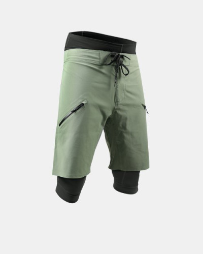 Black water sports shorts with zippered pocket, durable material, and a sporty, relaxed fit.