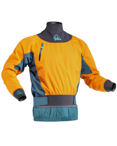 Red waterproof paddle jacket with neoprene waistband and cuffs for protection when whitewater rafting and kayaking.
