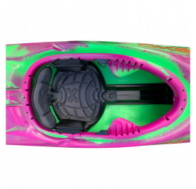 Wildwasser-Kajak mit buntem Design, ergonomischem Cockpit und dynamischem Rumpf für Playboating.